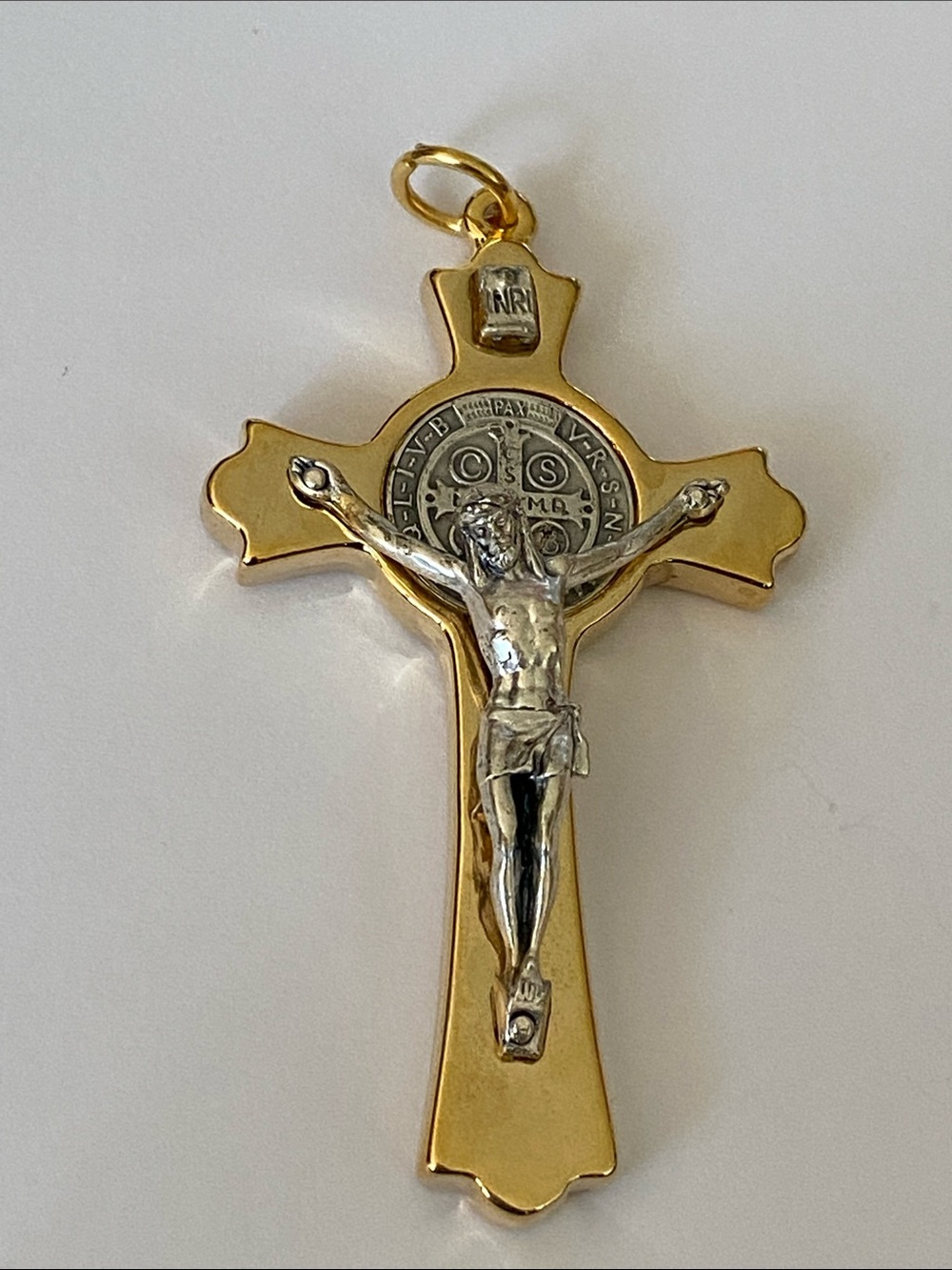 Gold Saint Benedict Silver Two-Tone Crucifix Pendant religious jewelry